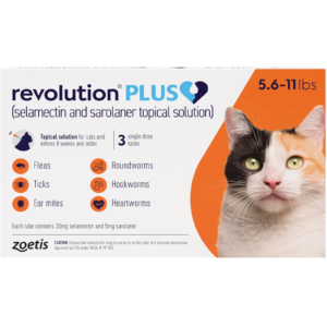 Revolution Plus Topical Solution for Cats, 5.6-11 lbs, (Orange Box), 6 Doses (6-mos. supply)