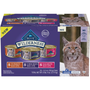 Blue Buffalo Wilderness Pate Variety Pack Duck, Chicken & Salmon Grain-Free Cat Canned Food, 3-oz, case of 12