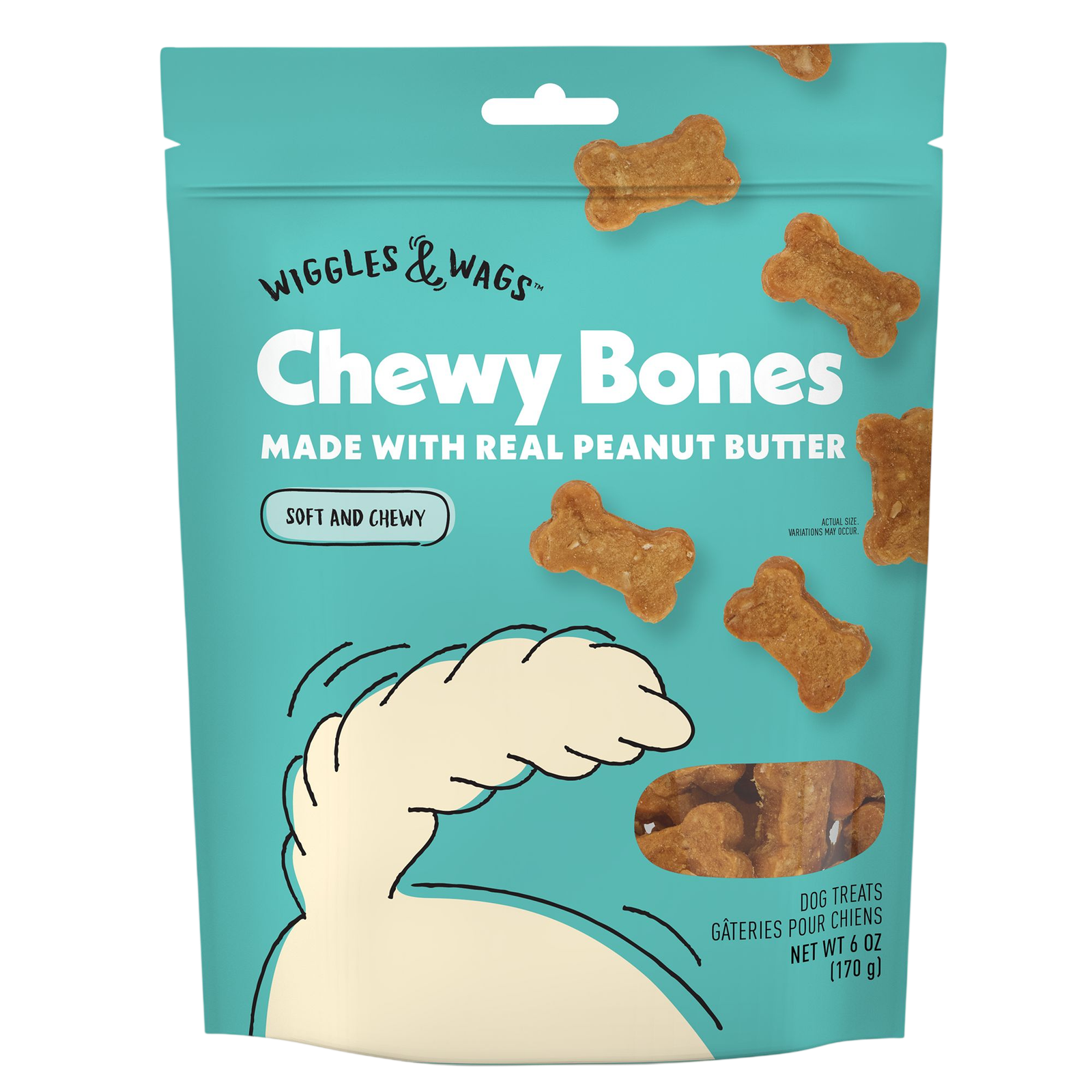 Wiggles & Wags Peanut Butter Chewy Bones Dog Treats 6 OZ