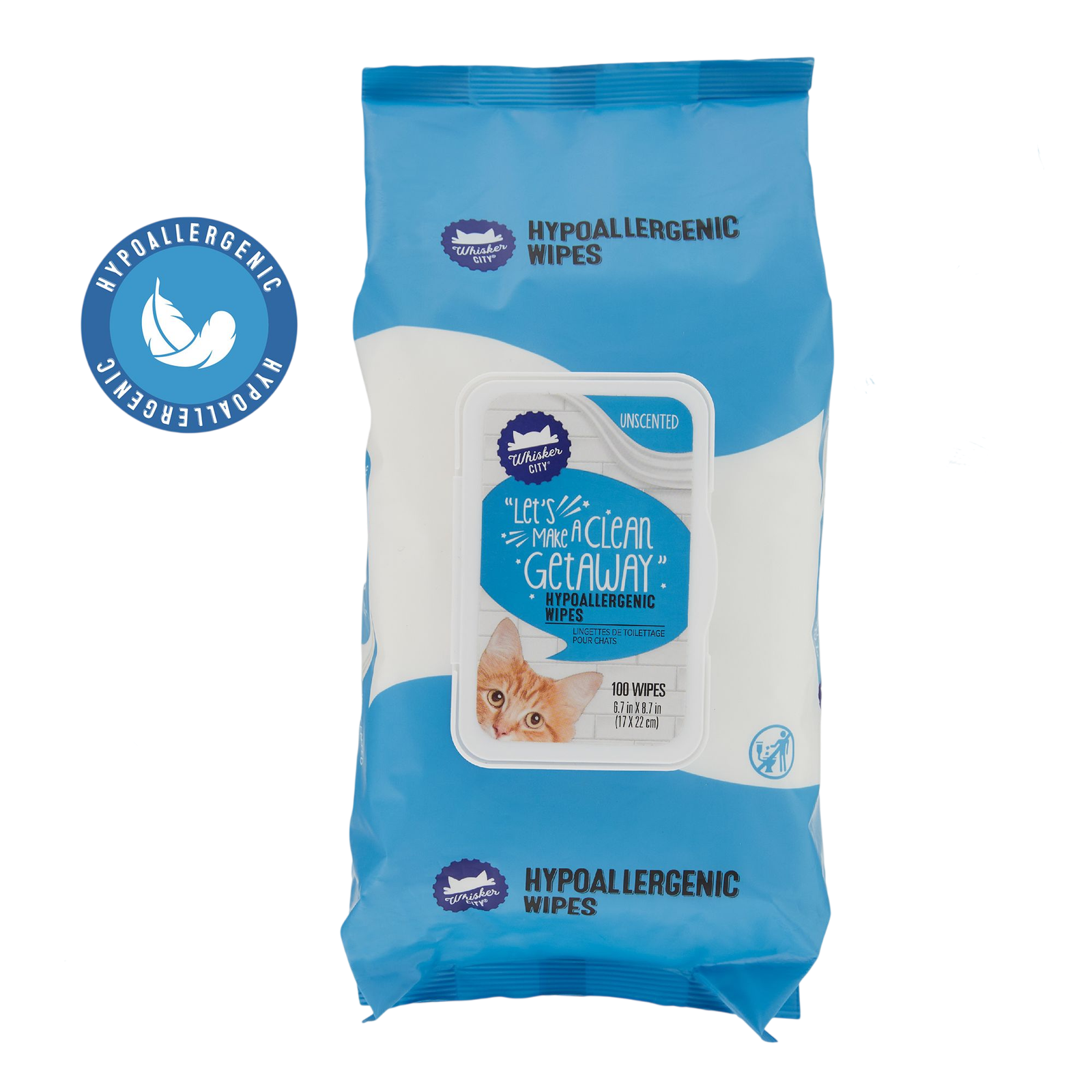 Whisker City® Hypoallergenic Sensitive Skin Grooming Cat Wipes - Unscented 100 Count