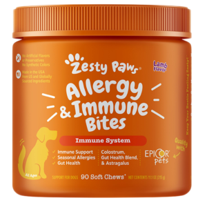 Zesty Paws Dog Allergy & Immune Bites, Probiotics for Itchy Skin & Ears, Lamb Flavor, 90ct