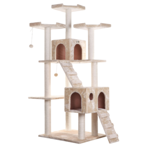 Armarkat 74-in Faux Fur Two Condo & Running Ramps Real Wood Cat Tree, Beige