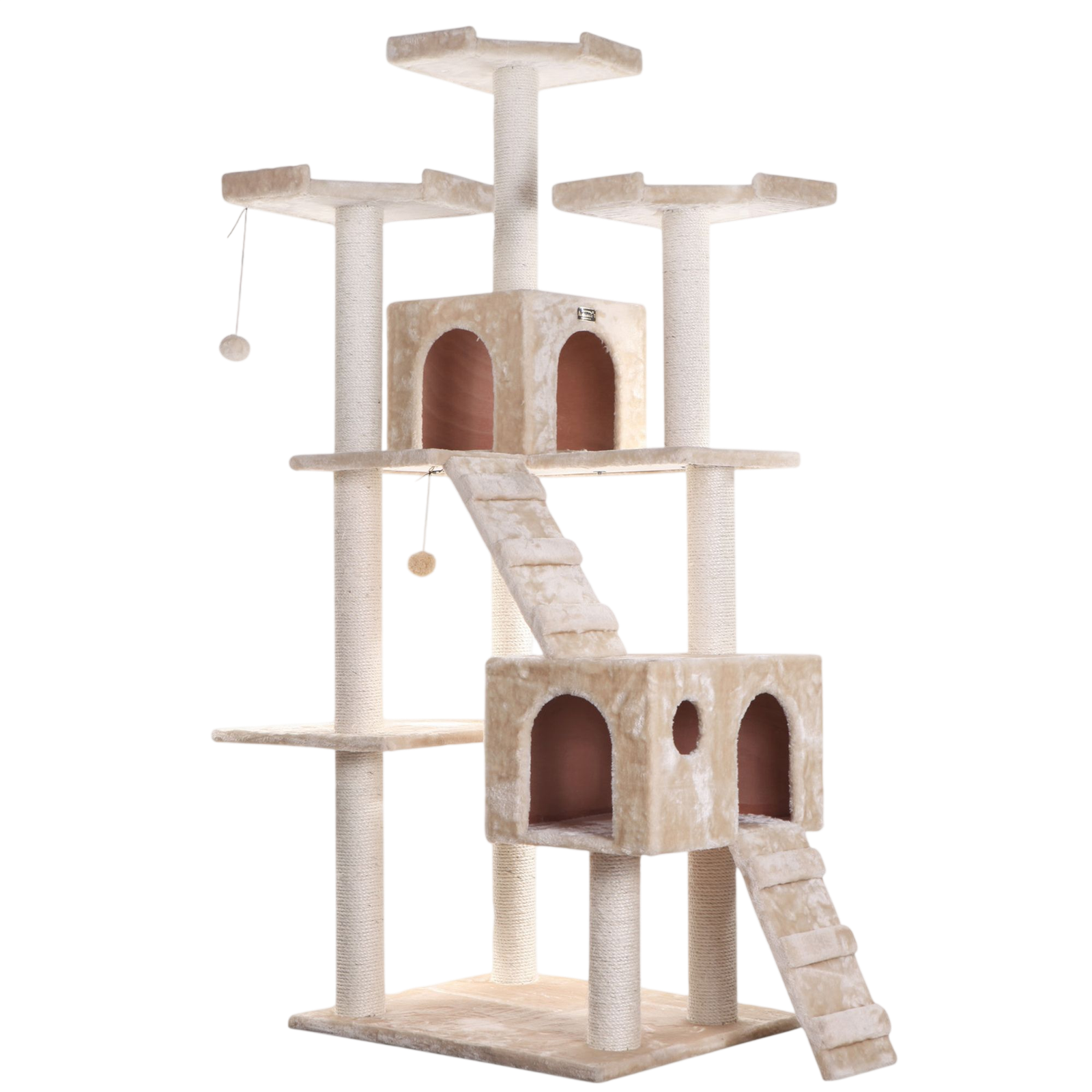 Armarkat 74-in Faux Fur Two Condo & Running Ramps Real Wood Cat Tree, Beige